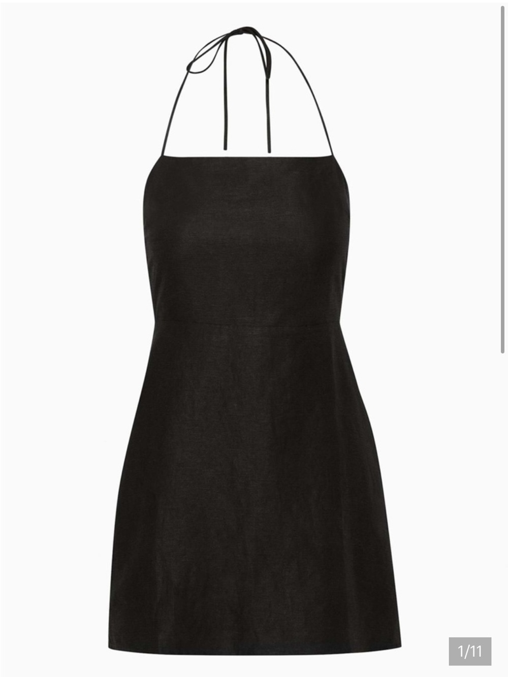 Aritzia Wilfred Credenza Black Halter Linen Blend Mini Dress Tie Neck Size 0